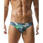 YUZHOU Mens Swim Briefs Camouflage Pattern Sexy Micro Bikini Swimwear Drawstring Swimsuit Men
