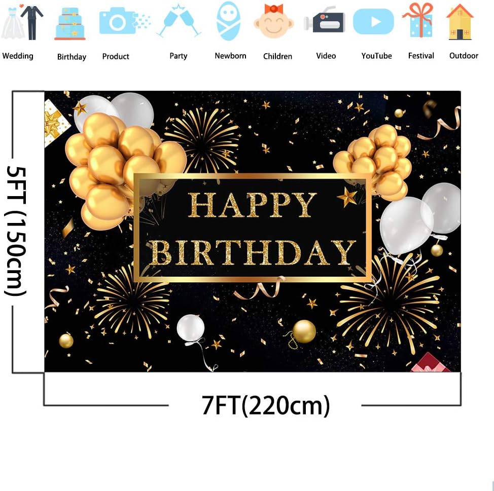 Avezano Fete Danniversaire Toile De Fond Affiche Noir Et Or Feux Dartifice Ballons Joyeux Anniversaire Signe Fond Banniere Pour Photographie Anniversaire Fete Decor Fournitures 2x150cm Photo Et Camescopes High Tech Bhattbros Com