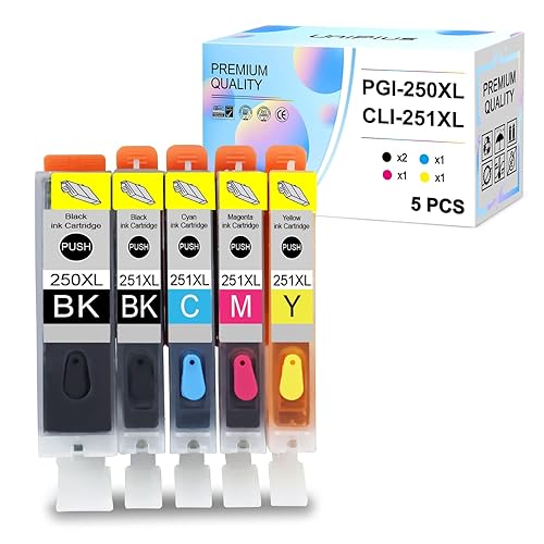 250 251 XL Ink Cartridges 5-Pack - Compatible With Canon PIXMA MX922, MG5520, IX6820 Printers