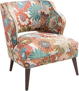 Amazon Com Modhaus Living Mid Century Modern Blue And Orange Floral Print Upholstered Accent Armchair With Brown Wood Legs Includes Pen Furniture Decor