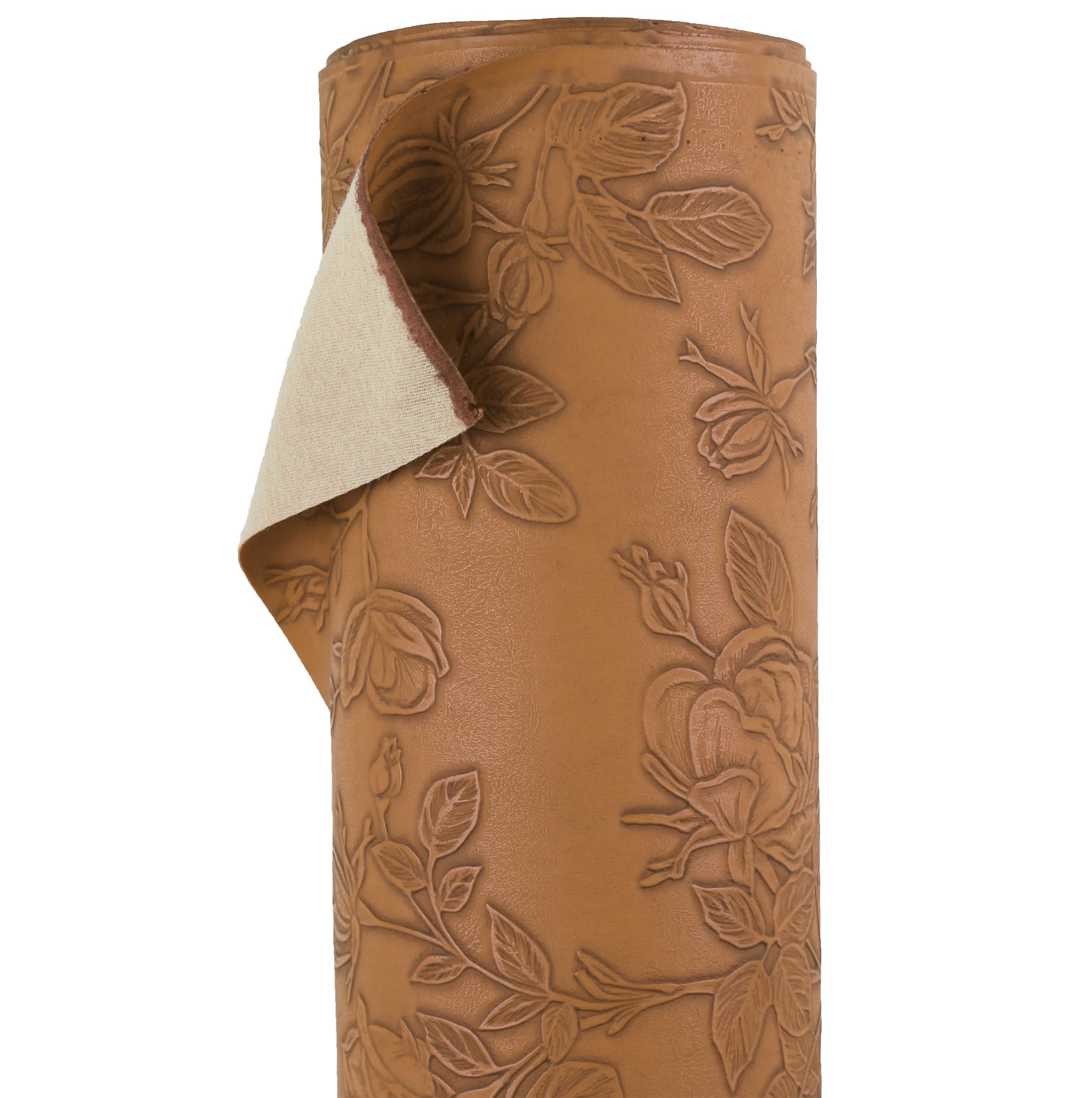A-Express Floral Faux Leather Fabric - Embossed PU Vinyl Material - 140cm 55" Inches Wide - 430 GSM by The Metre - Textured Flower Upholstery Fabric, DIY Craft Sheets, Purse - Light Brown Half Metre