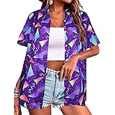 80s 90s Outfits Shirt Women Retro Disco Party Button Up Tshirt Hawaiian Beach Short Sleeve Blouse Top