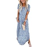 ANRABESS Womens Summer Maxi Dress Short Sleeve Casual Loose Long T Shirt Dresses Split Vacation Beach Sundress Travel Outfits