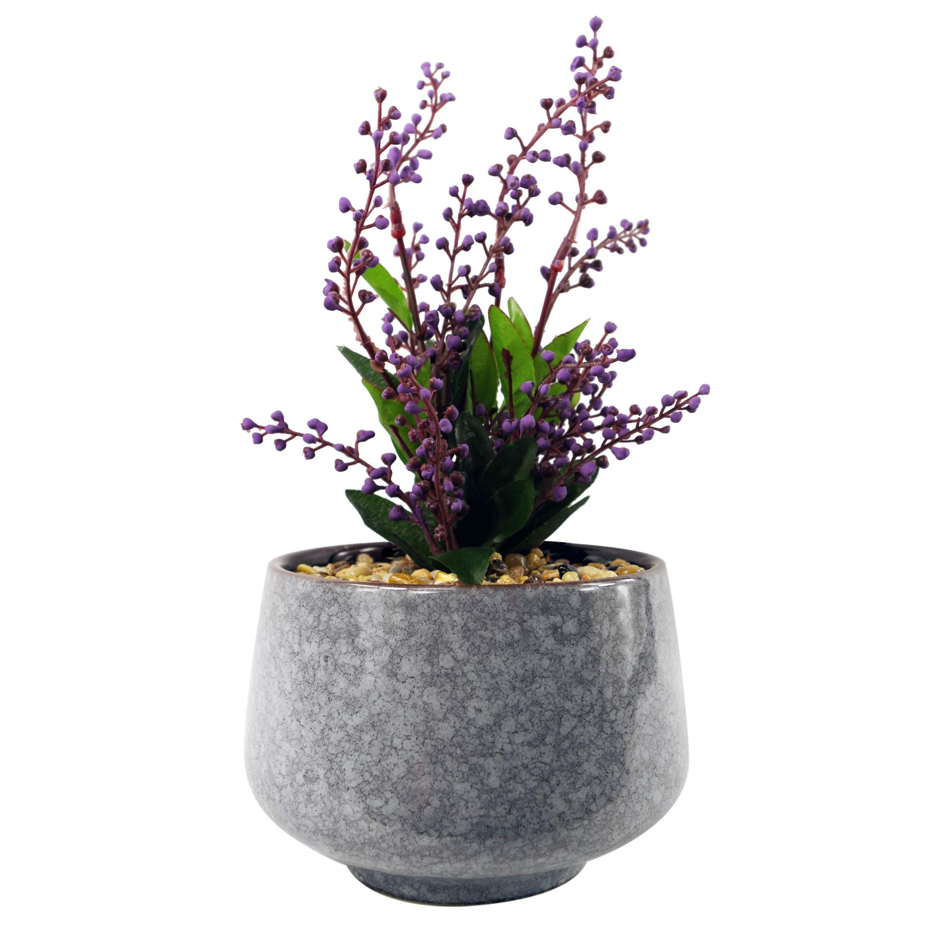 Leaf Ceramic Blue Planter with Artificial Office Desk Plant