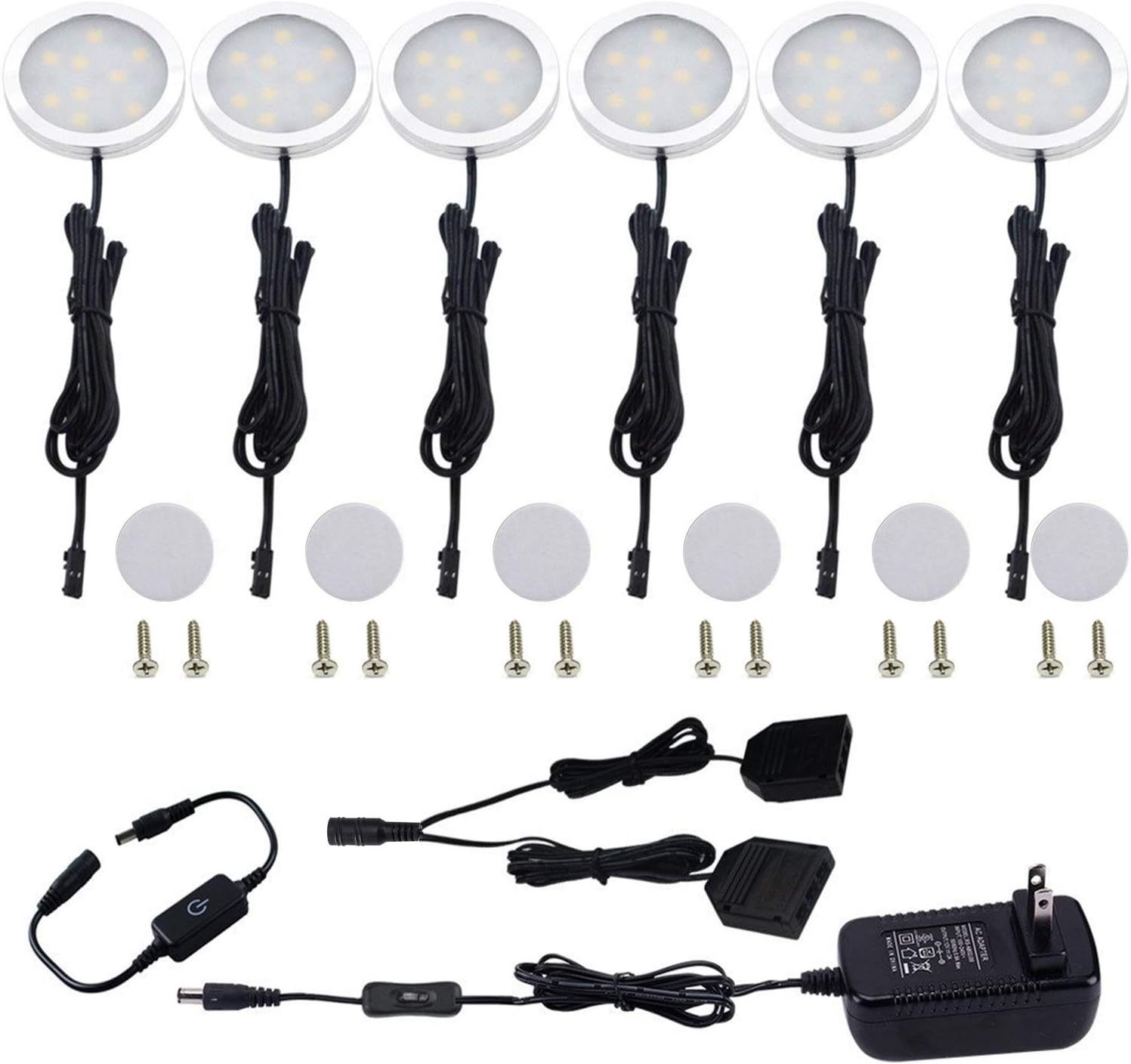 Aiboo Under Cabinet LED Puck Lights Kit with Touching Switch Dimmable for Kitchen Cupboard Closet Lighting (6 Lights,Daylight White)