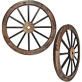 Rustic Western 24" Wood Wagon Wheel Decor Set of 2 | Fully Painted 1.2" Thick - Country Farmhouse Wild West Party Decorations