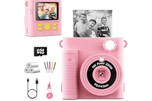 LETSHAHA Kids Camera Instant Print, Christmas Birthday Gifts for Toddle Girls Boys, 1080P Instant Video Camera with 3 Roll no-Ink Print Paper 32G SD Card, Pink