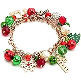 Christmas Bracelet for Women Stocking Stuffers Gifts Decorations Accessories Colorful Christmas Tree Clay Beaded Stretch Bracelets Santa Claus Snowflake Charm Jewelry Xmas Sweater Dresses Shirts Outfits
