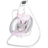 Ingenuity SimpleComfort Portable ​ Baby Swing, Newborn to 9 Months, Pink​ | Lightweight Swing with 6 Speeds, 180 Rotation &amp; Swings 3 Ways, Vibrations &amp; Nature Sounds, 3 Timer Modes, 6-20 lbs​