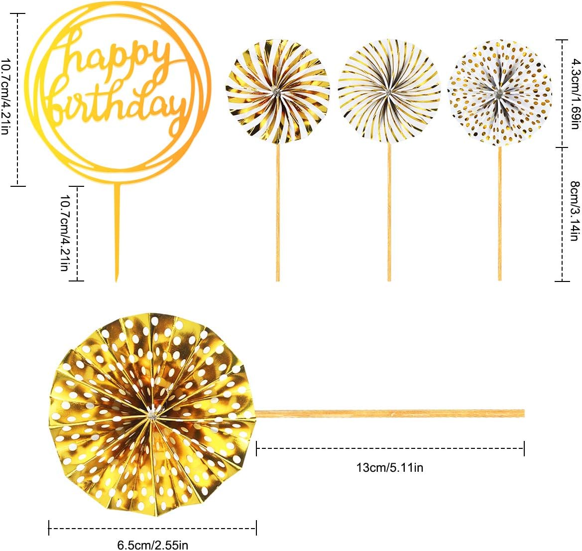 Napravi Rs Weone 6 Pieces Or Joyeux Anniversaire Gateau Toppers Articles De Fete Avec Eventail En Papier Confettis Ballon Acrylique Cupcake Toppers Pour Anniversaire Fete Gateau Decoration Patisserie Figurines Pour Gateaux