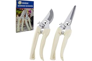 BUGUI Garden Shears Set of 2, Includes 1 Bypass Pruning Shears and 1 Straight Blade Garden Scissors, Sharp, Lightweight