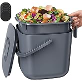 HOMETUK 5.4L Kitchen Food Waste Bin with Lid &amp; Handles, Indoor Compost Bucket Includes Inner Bucket Liner and Carbon Filter, Gray