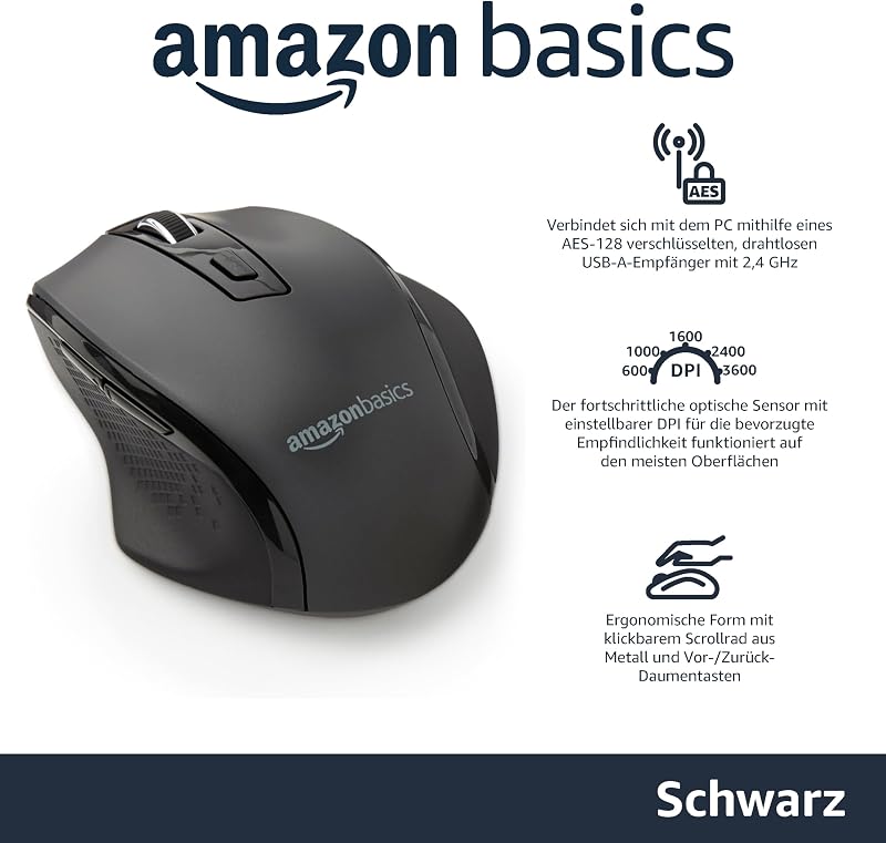 Ergonomische kabellose USB Maus - DPI einstellbar - Schwarz