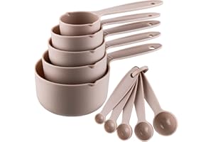 Smithcraft Measuring Cups and Spoons, Cute Measuring Cup, Plastic Measuring Cups Spoons Set of 10, 5 Measure Cups & 5 Measurement Spoons for Baking & Kitchen, Cooking Dry Measuring Cup Spoon Set Khaki