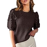 RPYHF Women's Ruffle Sleeve Sweater Fall Trendy Crew Neck Ribbed Knit Ruffle Blouse Sweaters