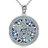 Pentagram Necklace Sterling Silver Pentacle Triple Moon Goddess Pendant Pagan Amulet Protection Jewelry Gifts for Men Women