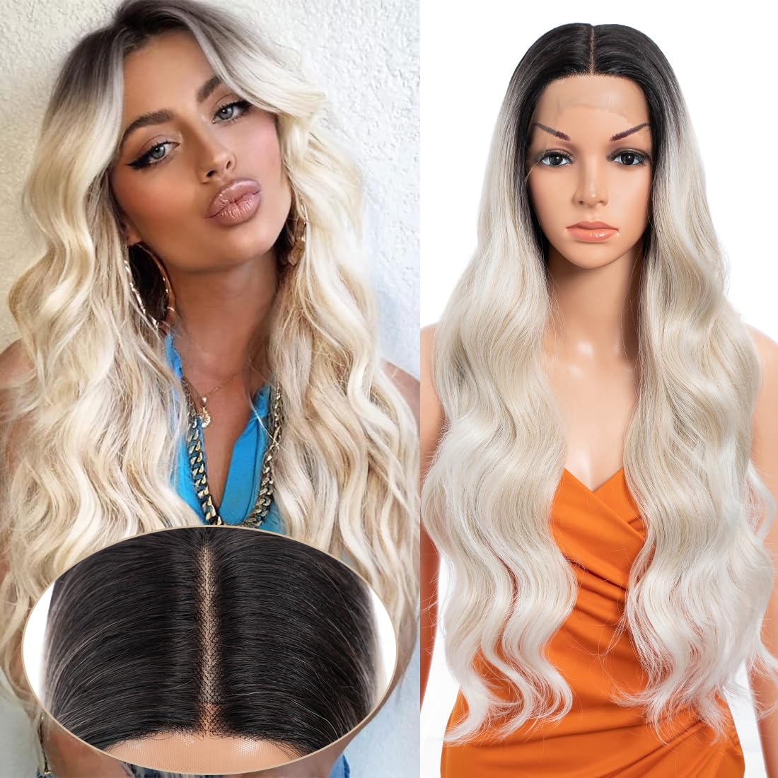 30 Inch Body Wave Long Wig 13X4.5X1 Synthetic Lace Front 180 Density Black Flax Brown Blonde Heat Resistant Fiber Hair Pre Plucked TAT4/23D/PLATINUM