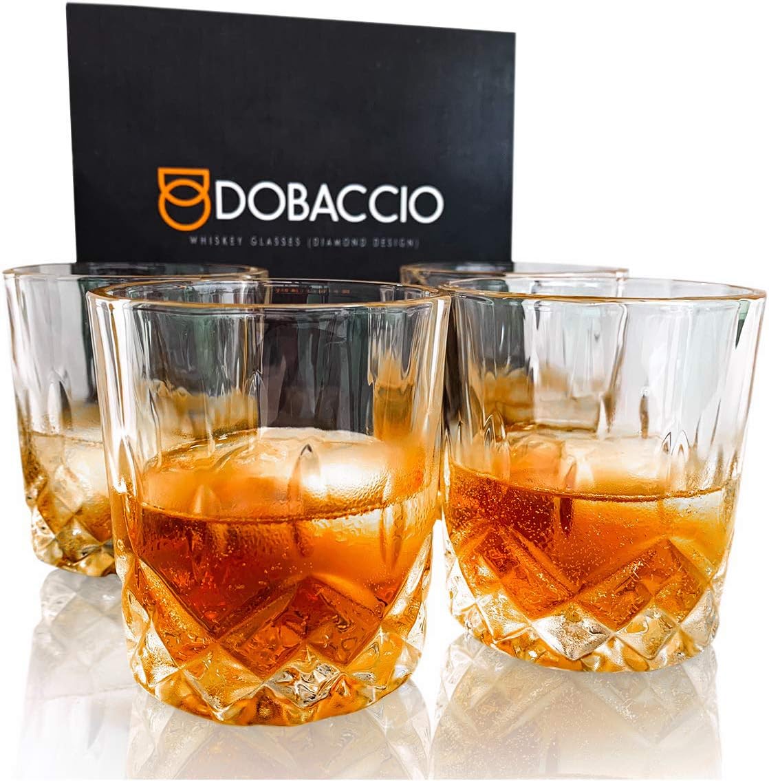 Whiskey Glasses, Scotch Bourbon Drinking Cups, Old Fashioned Crystal Clear Gift Set of 4