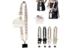 Dumwick Clip and Go Strap for Phone with Wallet Crossbody,Phone Strap with Zippered Pouch,Adjustable Phone Lanyard Crossbody (Beige)