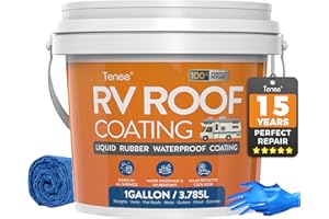 TENEE 1 Gallon RV Roof Coating White with Brush, Towel, Solar Reflective Sealant for Easy Insulation & Leak Repair, Liquid Flexible Rubber Camper RV Roof Sealant for Metal Building, Trailer, Motorhome
