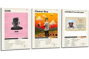 Felhcc Album Cover Posters, Set of 3 Album Cover Wall Art, Framed Canvas Wall Art, Modern Wall Art for Living Room, Bedroom, Bathroom, 12"x16" Framed with Hook (TTC)