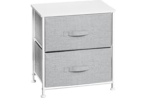mDesign Small Storage Dresser End/Side Table Night Stand with 2 Removable Fabric Drawers - Organizer for Bedroom, Living Room, Closet - Hold Clothes, Linens, Accessories, Lido Collection, Gray/White