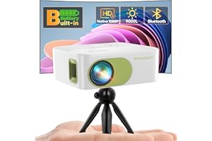 BIGASUO HD 1080P Projector with Recharged Battery Powered - Mini Portable Projectors with Tripod, Projecyor for Outdoor Movie , Compatible with Smartphone, HDMI, USB, AV, Fire Stick, PS5