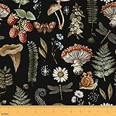 Mushroom Fabric by The Yard Natural Plant Wild Moth Snail Leaves Decor Fabric for Sewing Supplies Vintage Rustic Jungle Style Fabric for Outdoor&Indoor DIY Upholstery Projects 1 Yard,36