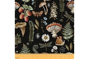 Mushroom Fabric by The Yard Natural Plant Wild Moth Snail Leaves Decor Fabric for Sewing Supplies Vintage Rustic Jungle Style