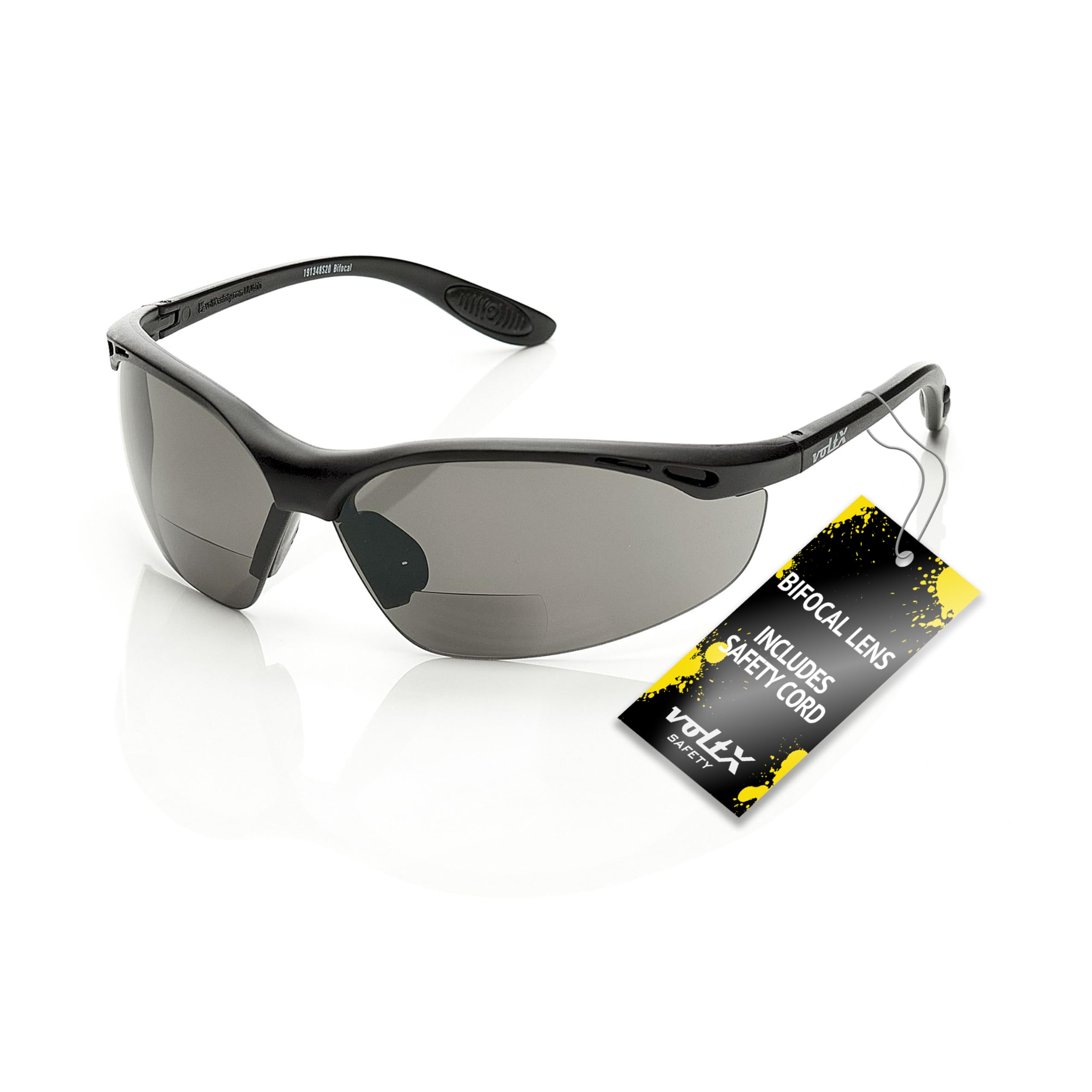 voltX 'CONSTRUCTOR' BIFOCAL Reading Safety Glasses (SMOKE/GRAY +3.0 Dioptre) UKCA & CE EN166F certified/Cycling Sports Glasses includes safety cord + UV400 anti fog coated lens