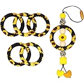 WEWAYSMILE 5 Piece 65mm Silicone Beads Ring Bulk Focal Beads Water Transfer Printing Silicone Beads for DIY Make Handicrafts, Keychains, Necklaces, Lanyards Etc (Black Sunflower)