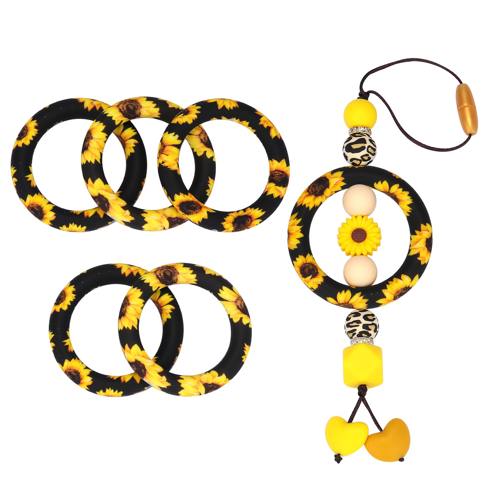 WEWAYSMILE 5 pcs 65mm Silicone Focal Beads, Silicone Beads Bulk, Mixed Geometry Silicone Beads for Keychain Making Necklace Bracelet Craft DIY