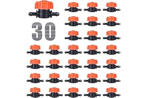 TALEGEN 30 pcs 1/4 Inch Barbed Shut-Off Valve Universal Plastic 1/4” Drip Irrigation Tubing Coupling Valve