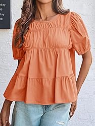 Tankaneo Womens Puff Sleeve Peplum Babydoll Tops