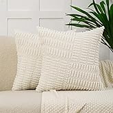 All Smiles Couch Decorative Throw Pillow Covers 18x18 Set of 2 Cream Beige Farmhouse Home Corduroy Square Cushion Case for Decor Living Room Bed Sofa