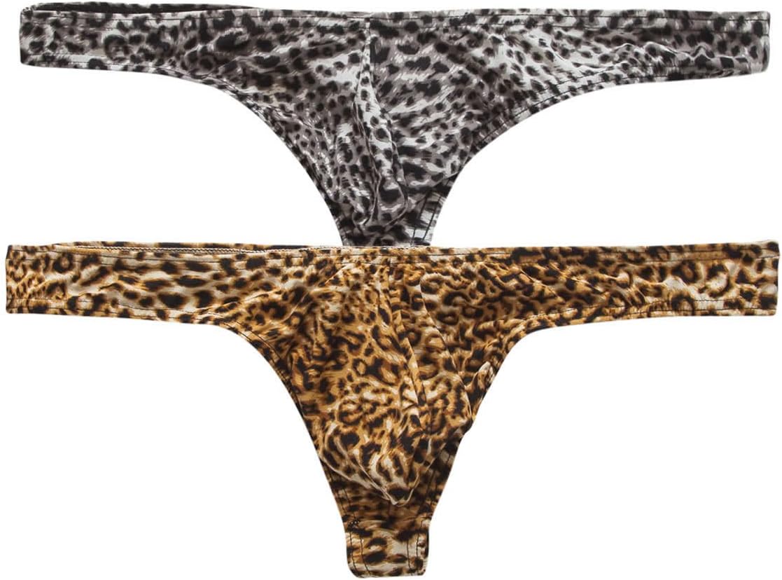youbin Men's G-Strings Thongs Underwear Sexy Leopard Print Briefs Pack of 2, M-XXXL