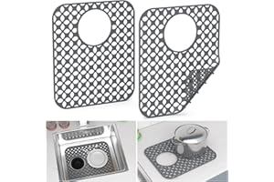 TOOVEM A FAMILY OF MANUFACTURERS Kitchen Sink Mats, TOOVEM 2PCS Non-Slip Heat Resistant Silicone Sink Protector Mat for Bottom of Stainless Steel Porcelain Sink, Folding Farmhouse Rear Drain Sink Mats, Side Drain