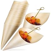 DEARMAMY 100 Pcs Disposable Wooden Cone Tasting Serving Wooden Cones for Charcuterie Appetizers Ice Cream Party Catering