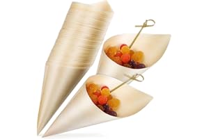 DEARMAMY 100 Pcs Disposable Wooden Cone Tasting Serving Wooden Cones for Charcuterie Appetizers Ice Cream Party Catering