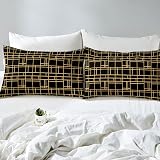 Loussiesd Grid Duvet Cover Set Single Black Gold Lattice Microfiber 2 Pcs view 5