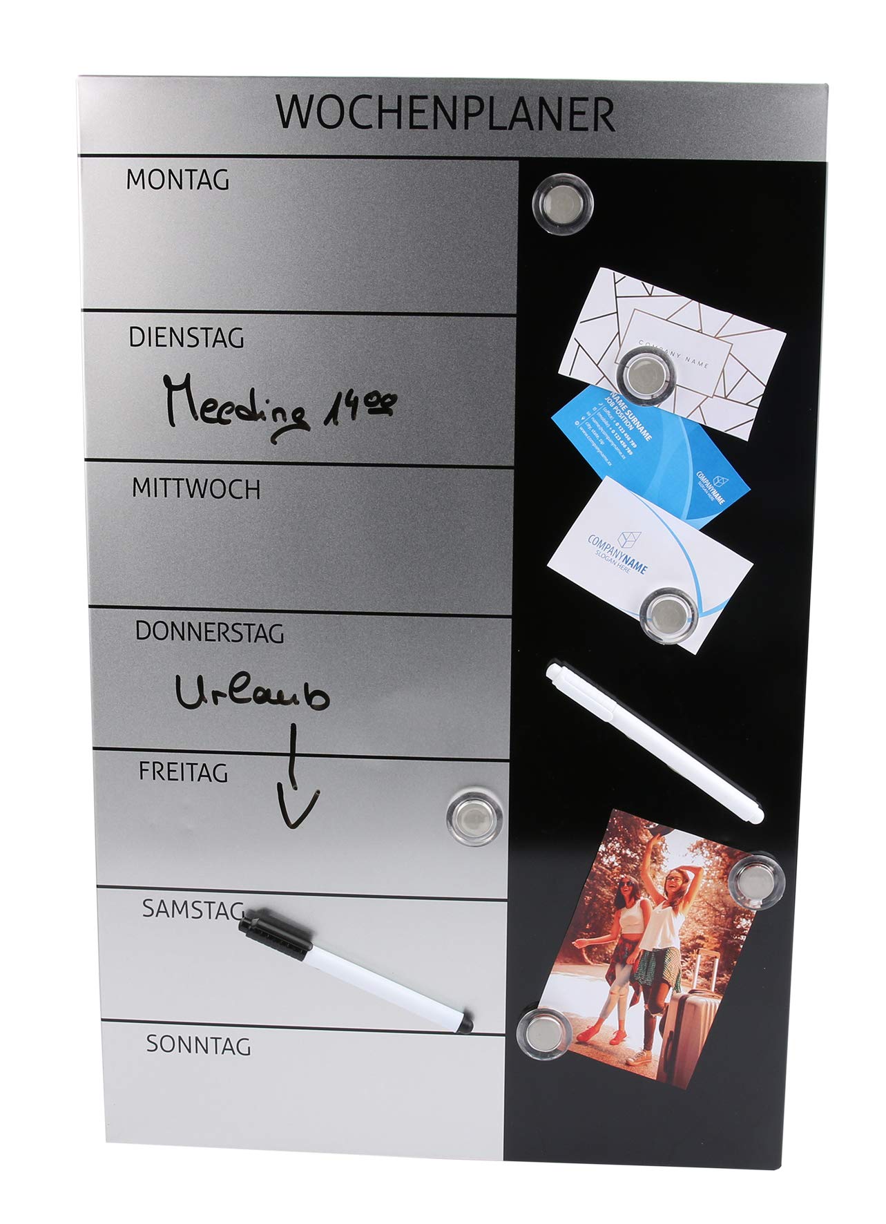 Genie Magnetic Weekly Planner and Wipe-Clean Writing Board with Pen, Magnets and Installation Kit 57 x 37 cm [German Language Product]