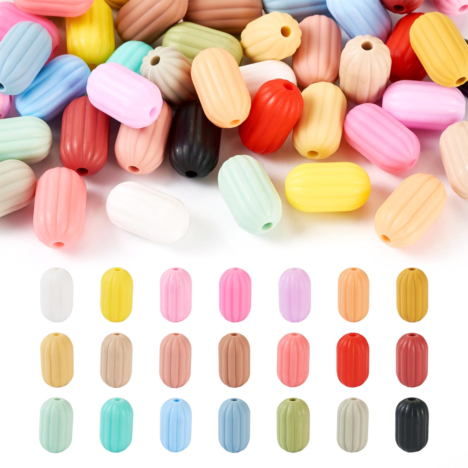 Beadthoven 42Pcs Oval Silicone Focal Beads 21 Colors Oval Texture Rubber Beads Oval Large Hole Spacer Beads for DIY Bracelet Necklace Jewelry Making