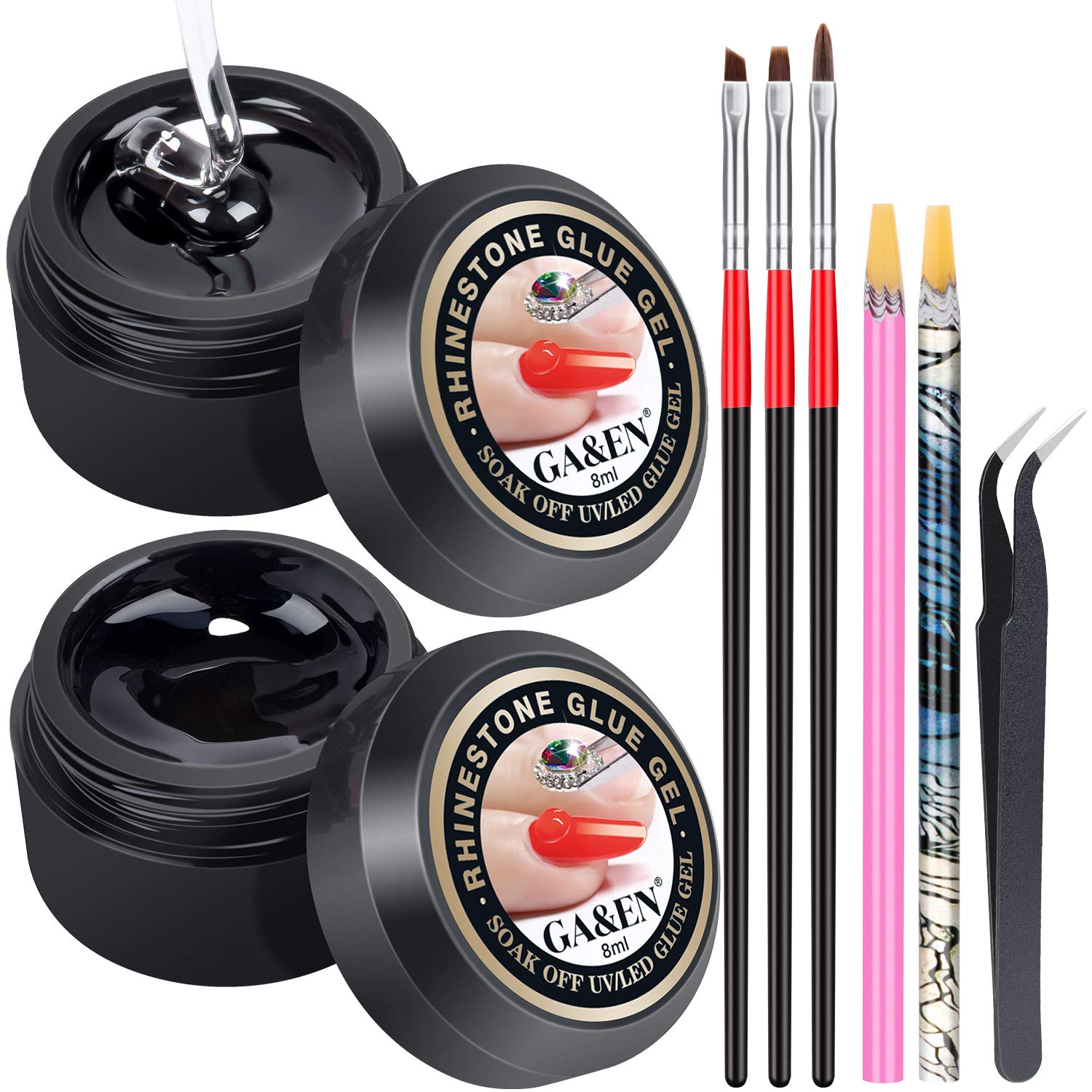 Nail Art 8ml Rhinestone Glue Gel Adhesive/2pcs + Wax Pickup Pen Tools for Gem Stones Jewelry Diamond Beads (LED Lamp Cure Needed) + LED Glue Brush Tools/3pcs by GADGETS ENTREPOT: Beauty