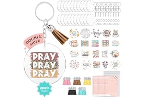 YOPPIX 140 PCS Acrylic Keychain Blank Set, Faith Double-Sided UV DTF Stickers Acrylic Keychain Making Kits for Vinyl DIY Keychain Craft Project Employee Appreciation Gifts