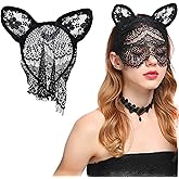 AsggBah 1pack Black Lace Cat Ears Masquerade Mask Half-faced Lace Cover for Halloween Christmas Carnival Party Costume Women Girls (Headband)