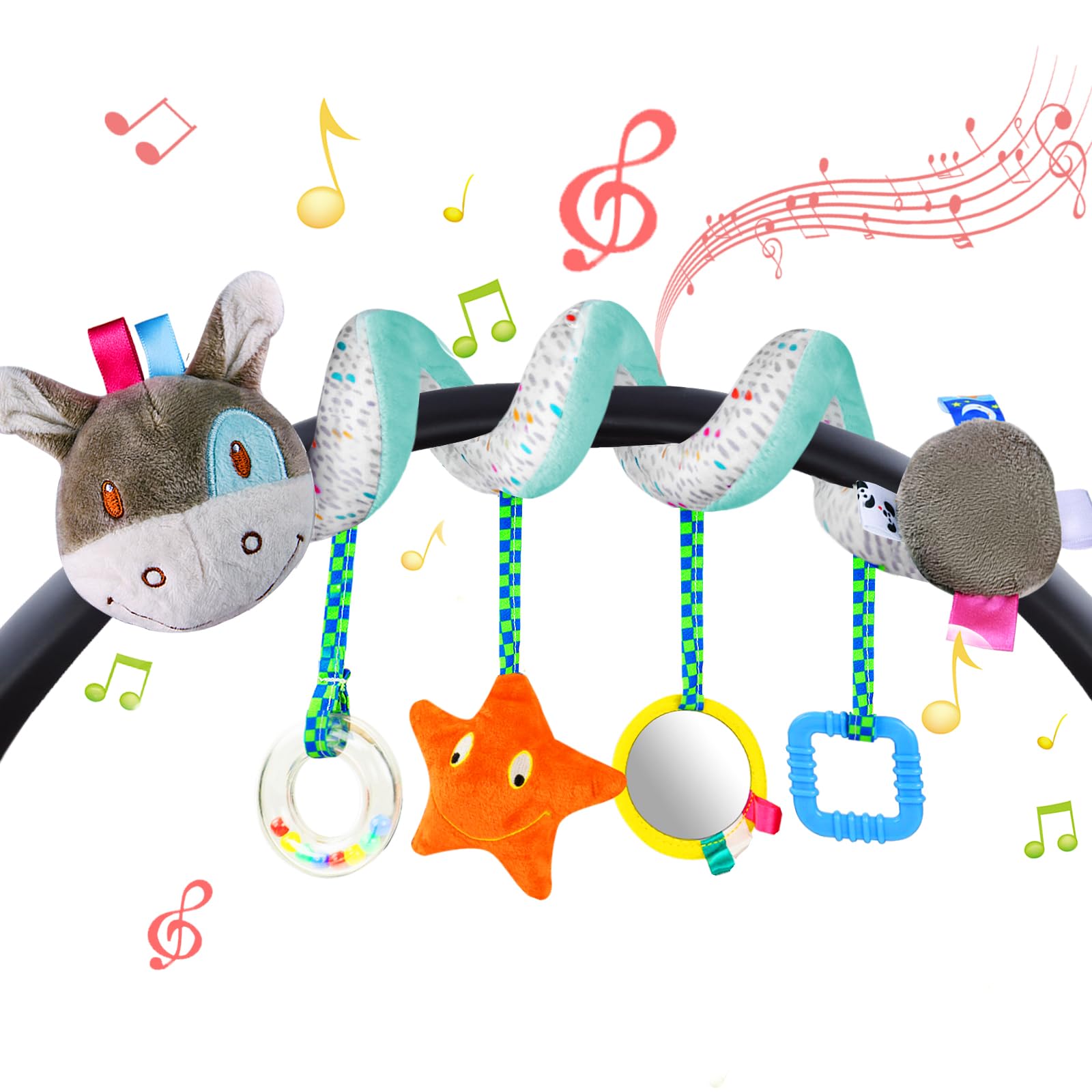 Vicloon Spiral Pram Toys, 0-6 Months Newborn Sensory Toys, Plush Activity Rattle Hanging Toy for Boys Girls, Gift for Newborn Infant Baby (Donkey)