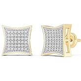 Dazzlingrock Collection 0.15 Ctw Natural Round White Diamond 7.87mm Micropave Hip Hop Studs in 18K Yellow Gold Plated Silver, Screw Back,Unisex Design Ladies,Mens Real Diamond Earrings