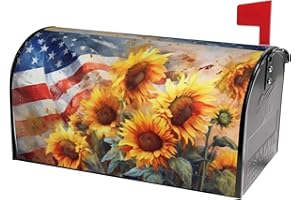 IDENTIY Watercolor Sunflowers with American Flag Mailbox Covers Magnetic Standard Size, Spring Summer Floral Magnetic Mailbox Covers for Holiday Outside Yard Decor 18"x21"