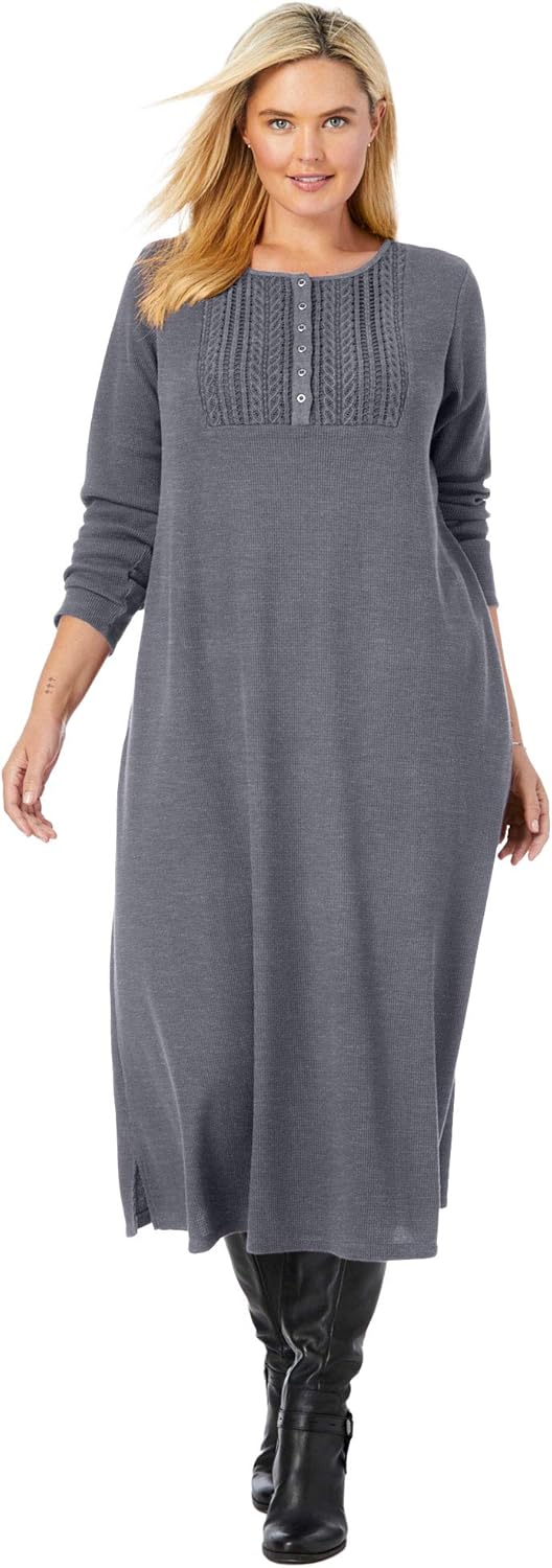 Woman Within Women's Plus Size Thermal Knit Lace Bib Dress 26/28