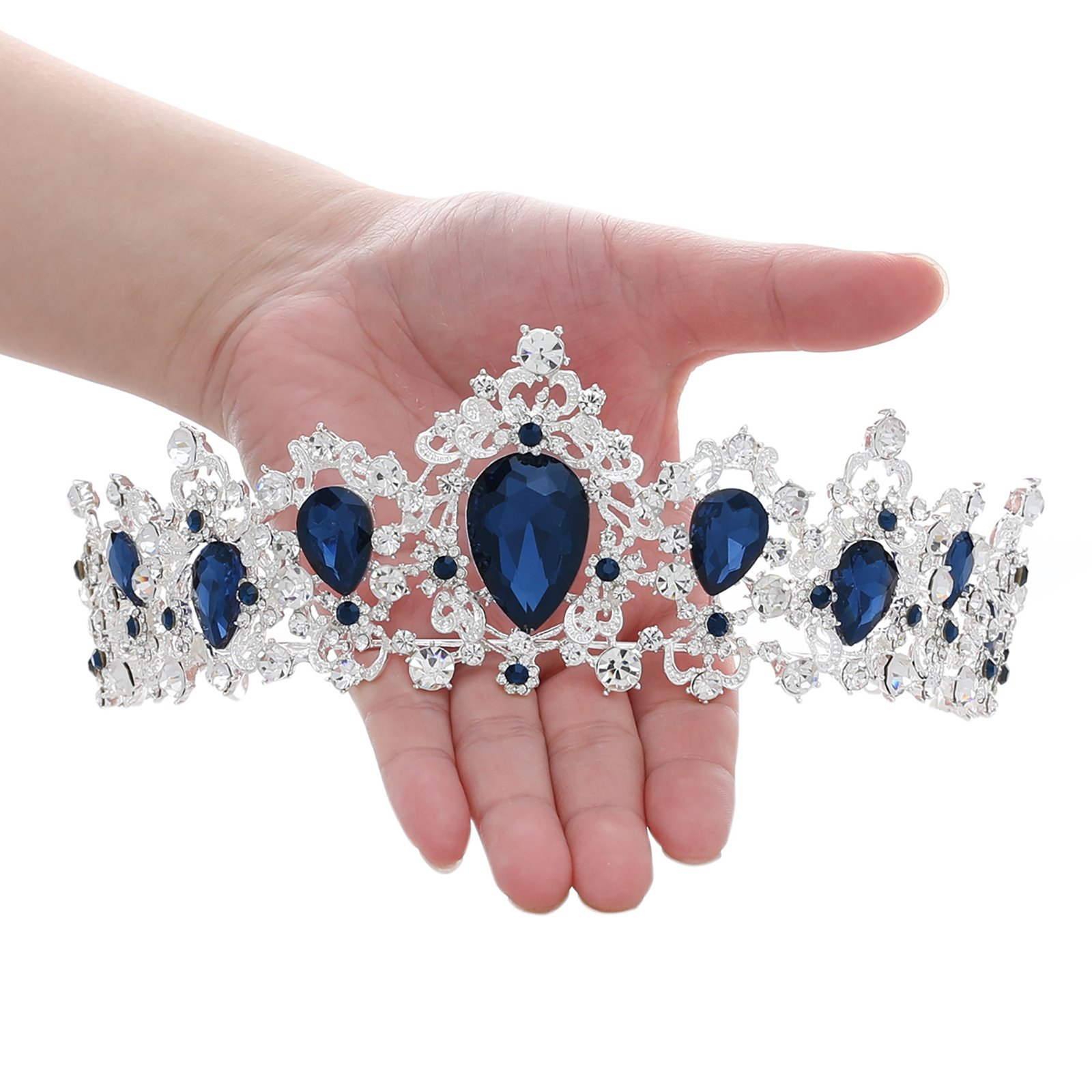 SWEETV Royal CZ Crystal Tiara Wedding Crown Princess Headpieces Bridal